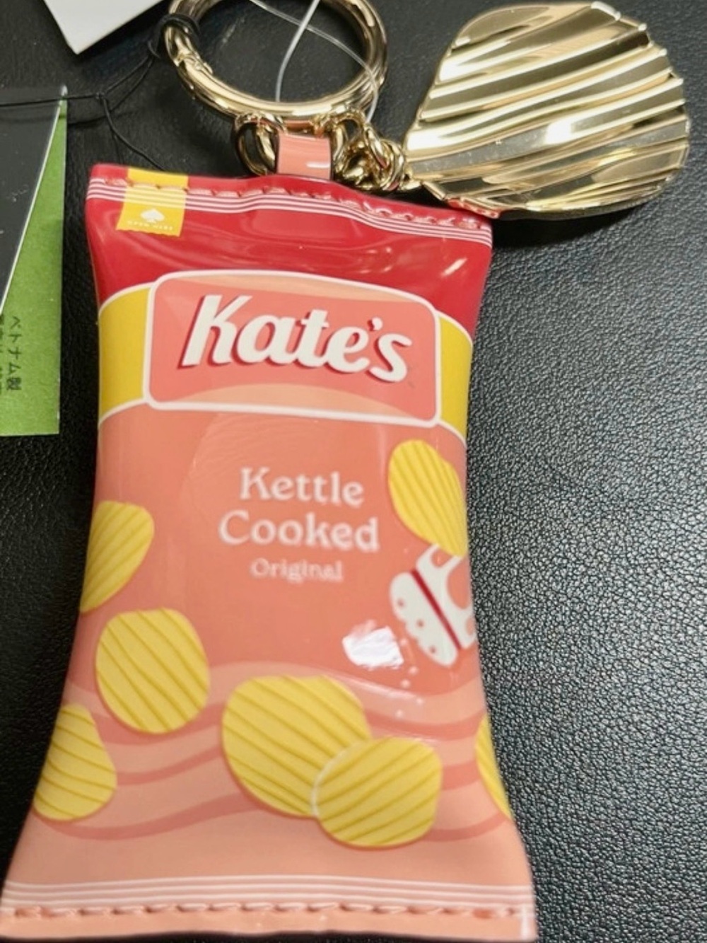 kate spade Pink & Gold 'Kate's Kettle Cooked' Snack Bag Keychain -NWT - Picture 2 of 7